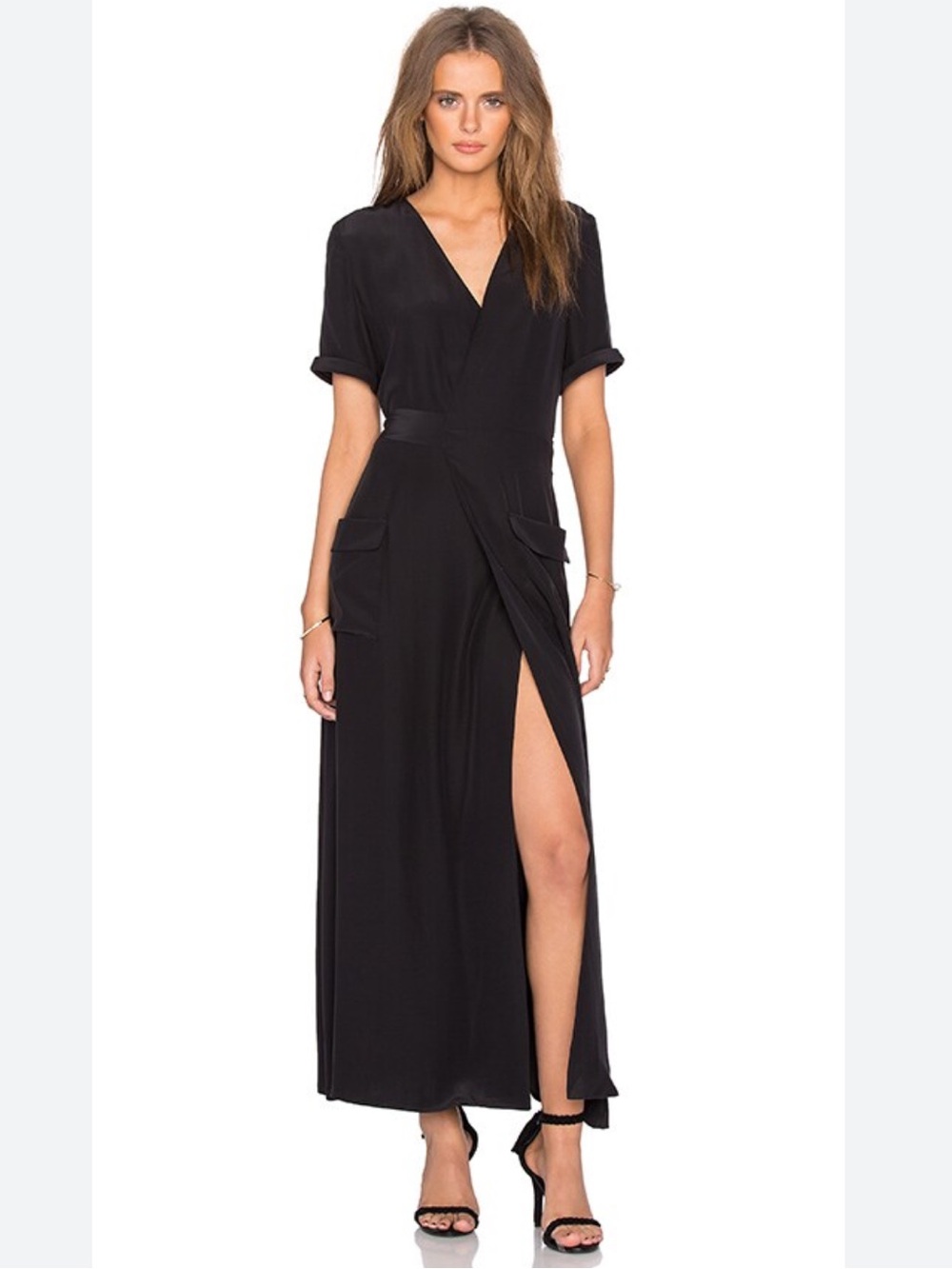 Frame Denim Le Wrap Tie Dress in Noir NWT Size M